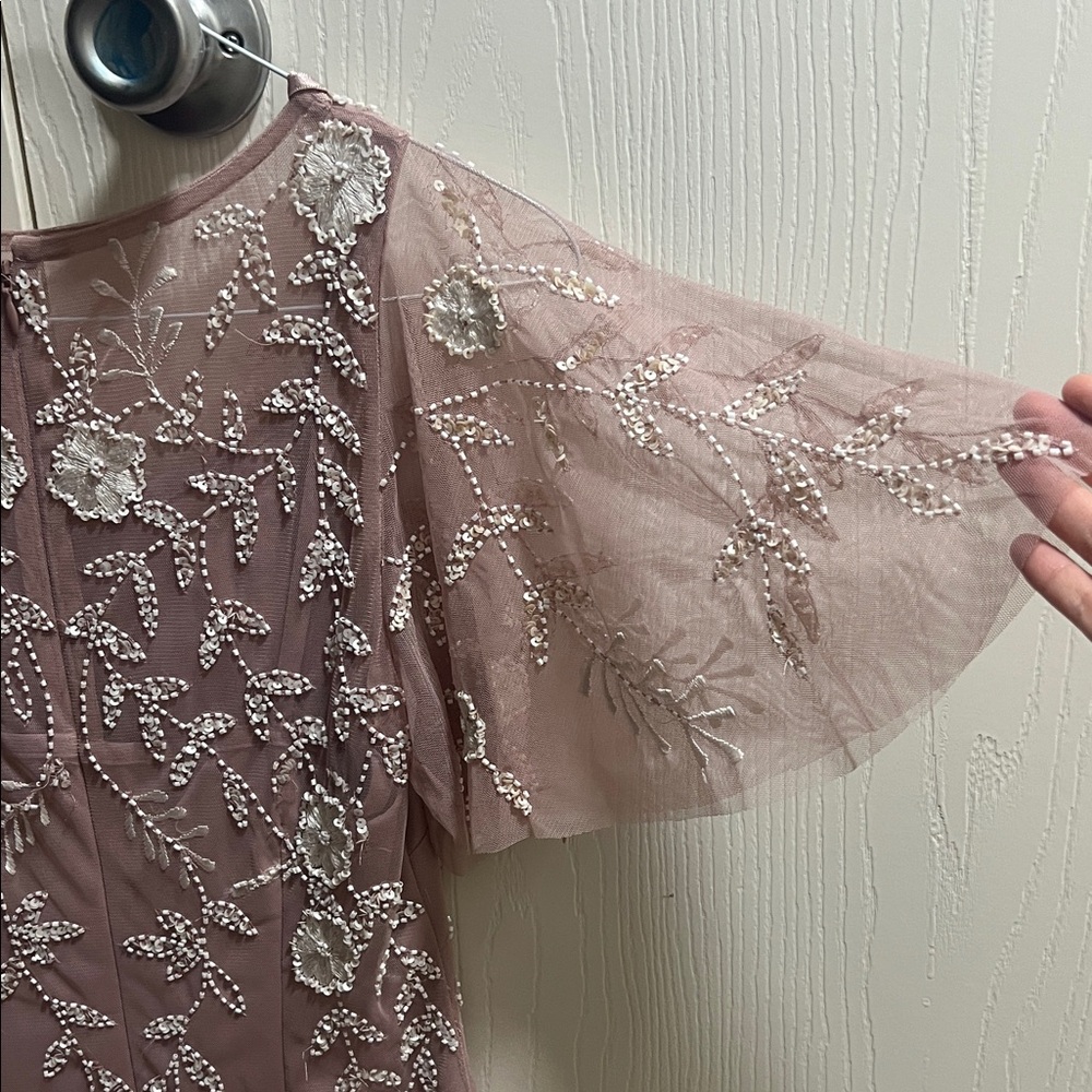 Adrianna Papell Elegant Embroidered Mauve Dress - Picture 3 of 7